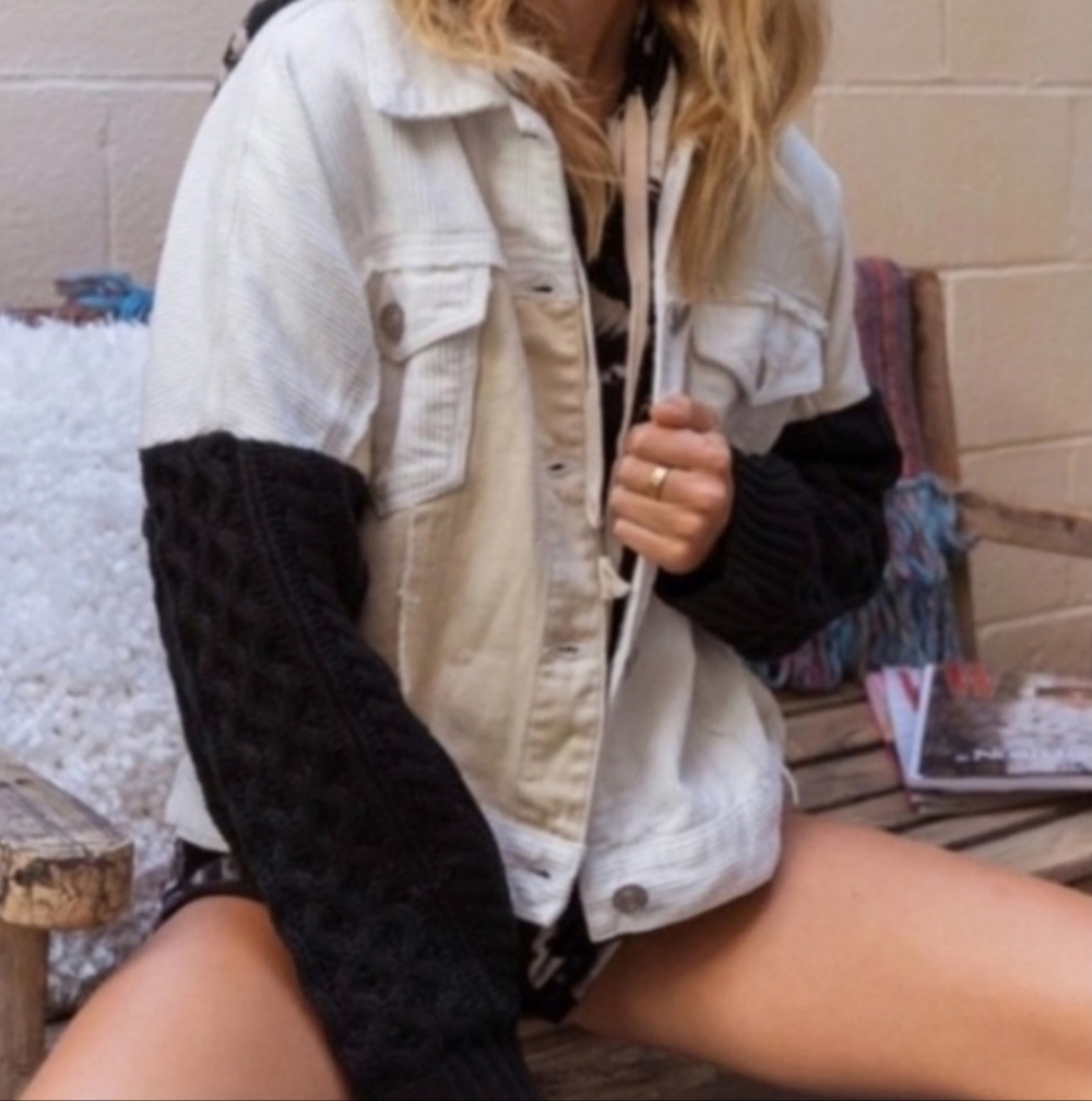 POL Patchwork Denim, Corduroy Jacket with Knit Sl… - image 3